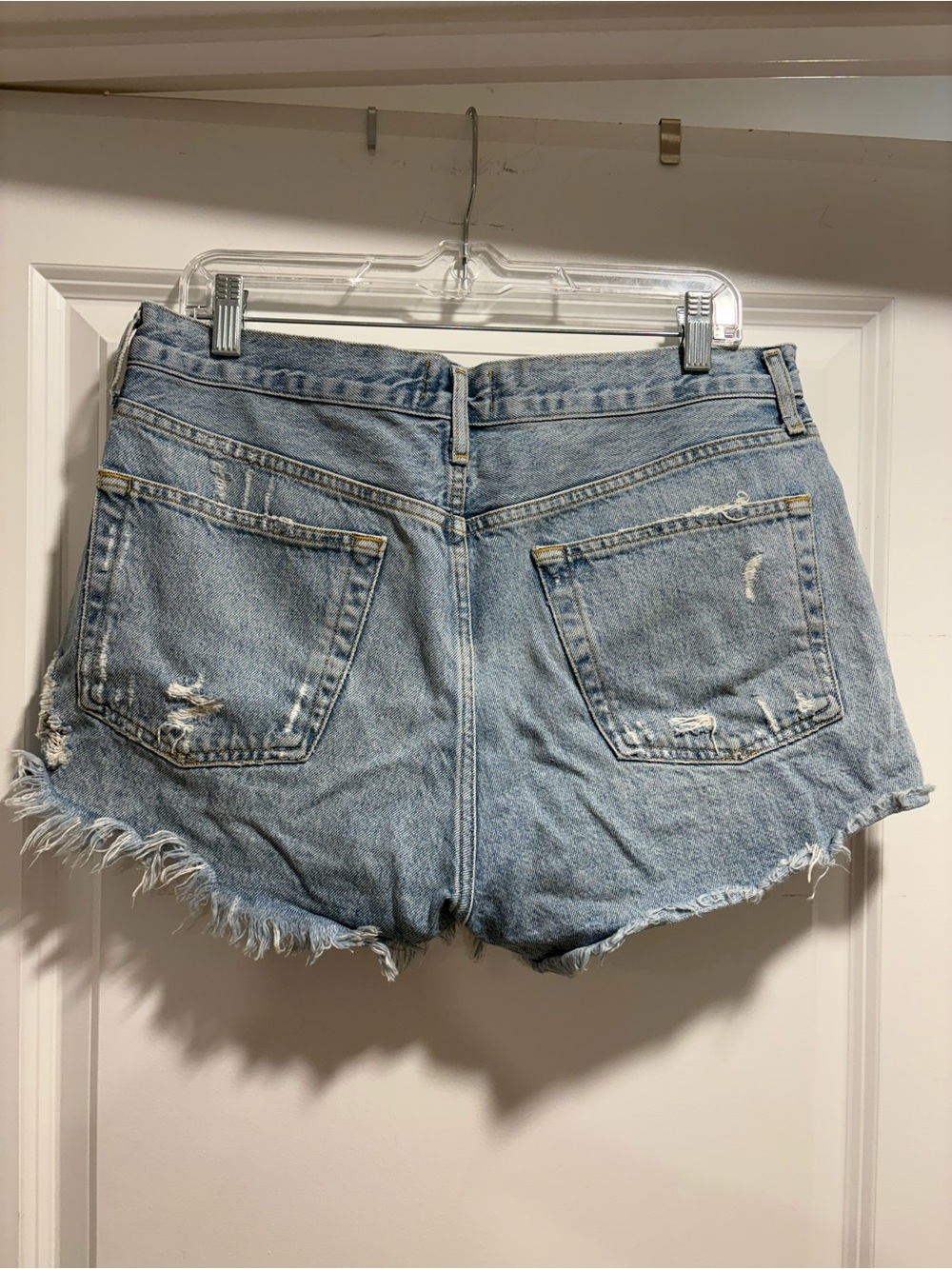 Agolde Light Blue Distressed Denim Cutoff Shorts - Picture 2 of 6